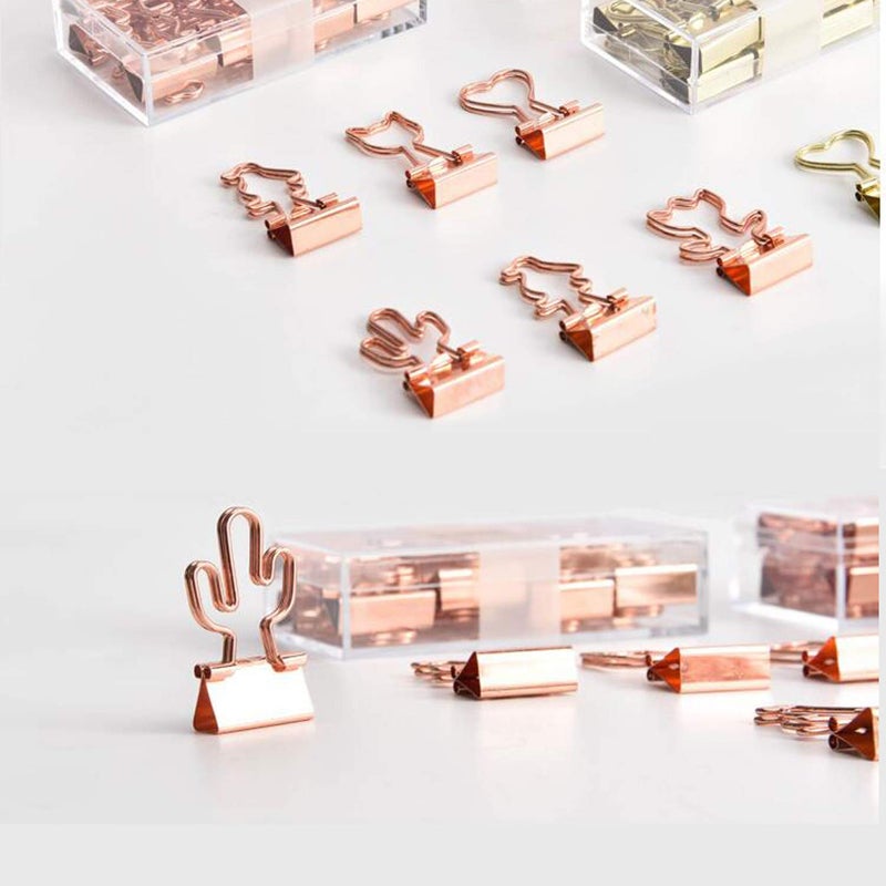 Supfoxer Cactus Binder Clips with Cute Rose Gold Medium Binder Clips in Acrylic Crystal Box for Office School and Home Supplies - Image 3